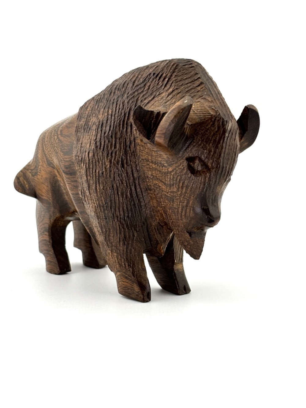 Hand Carved Ironwood American Buffalo Bison Sculpture